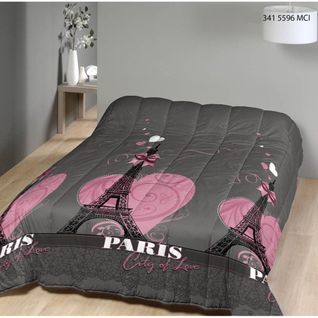 Couette Imprimée Love In Paris, Gris, 200x200cm, 500gr/m² Chaude, 100% Microfibre