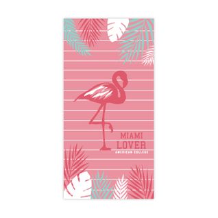 Drap De Plage Imprimé Velours 100% Coton, American College Flamant Rose 75x150cm