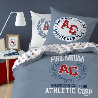 Parure De Lit Imprimée 100% Coton, American College Athletic 240x220+2x63x63cm