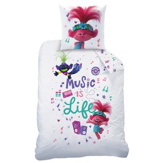 Parure De Lit Imprimée 100% Coton, Trolls Music 140x200+63x63cm