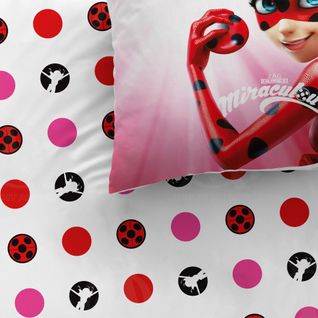 Parure De Lit Imprimée 100% Coton, Miraculous Ladybug Ready 140x200+63x63cm