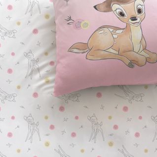 Parure De Lit Imprimée 100% Coton, Disney Home Bambi Flowers 140x200+63x63cm