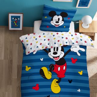 Parure De Lit Imprimée 100% Coton, Disney Home Mickey Stripes 140x200+63x63cm