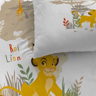 Parure De Lit Imprimée 100% Coton, Disney Home Le Roi Lion Brousse 140x200+63x63cm