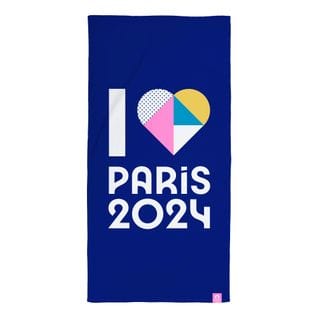 Drap De Plage Imprimé 100% Coton, Paris 2024 Jeux Olympiques Coeur 85x170cm