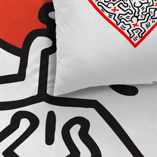 Parure De Lit Imprimée 100% Coton, Keith Haring Red Love 140x200+63x63cm