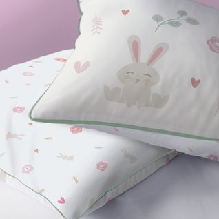 Parure De Lit Imprimée 100% Coton, Petit Lapin 140x200+63x63cm