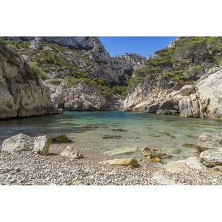 Tableau Sur Verre Synthétique Pause Calanque 65x97 Cm