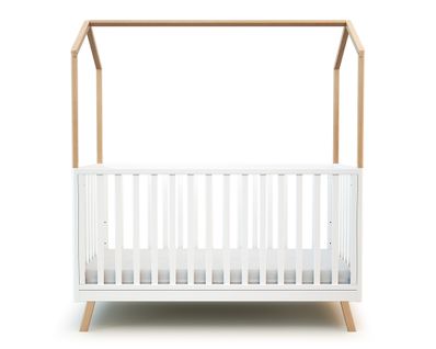 Lit Cabane Bébé Évolutif En Bois Confort Blanc Et Hêtre Verni 70 X 140 Cm