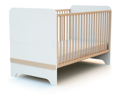 Lit Bébé Évolutif En Bois Carrousel Blanc Et Hêtre Verni 70 X 140 Cm