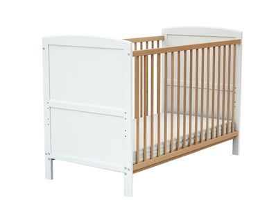 Lit Bébé Évolutif En Bois Essentiel Blanc Et Hêtre Verni 60 X 120 Cm