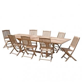 Harris - Salon De Jardin En Bois Teck 10/12 Pers. - 1 Table Rectangulaire Extensible 200/300*120cm