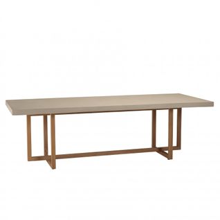 Eris - Table à Manger Rect. 243x100cm Béton Beige Pieds Croisés En Teck