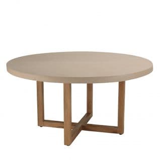 Eris - Table à Manger Ronde 153x153cm Béton Beige Pieds Croisés En Teck