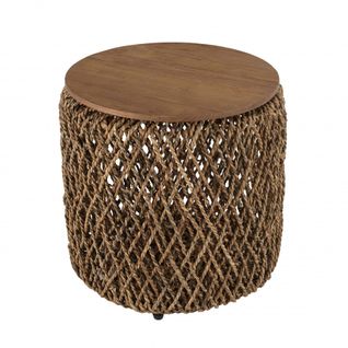 Alida - Table D'appoint Ronde 50x50cm En Tissage De Fibre De Cocotier