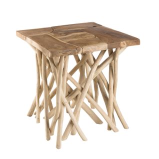 Laly - Table D'appoint Nature - Plateau Carré 55x55cm Teck Pieds Bois Flotté