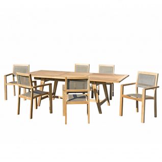 Harris - Salon De Jardin En Bois Teck 8/10 Pers. 1 Table Rect. Extensible 180/240*100 Cm 6 Fauteuil