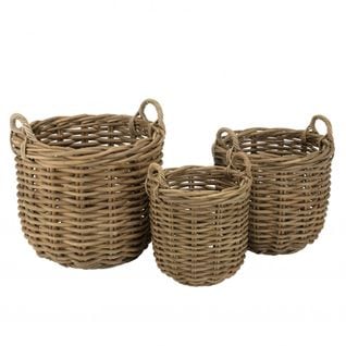 Kally - Set De 3 Paniers De Rangement Ronds En Rotin Naturel