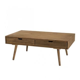 Andrew - Table Basse Marron Scandi Rectangulaire 4 Tiroirs Bois Sapin