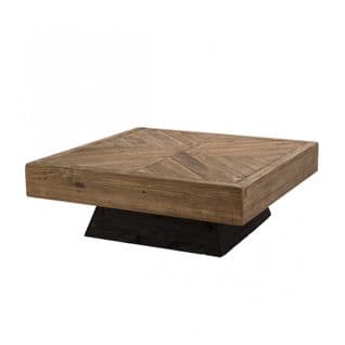 Andrian - Table Basse Carrée Marron 99.5x99.5cm Bois Pin Recyclé Piètement Noir