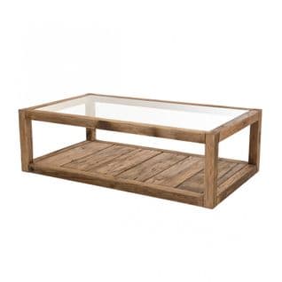 Andrian - Table Basse Marron 1 Plateau Verre 1 Plateau Bois Pin Recyclé