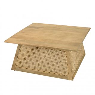 Isa - Table Basse Marron Carrée Bois De Manguier Et Cannage Couleur Naturelle