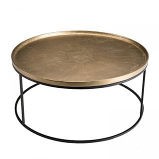 Jonas - Table Basse Ronde 88x88cm Aluminium Doré Pieds Ronds Métal Noir