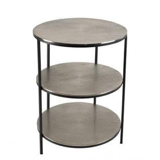 Jonas - Table D'appoint Ronde 3 Niveaux Aluminium Argenté Et Noir Pieds Métal