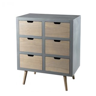 Martin - Commode Grise 6 Tiroirs Beiges Bois Pin