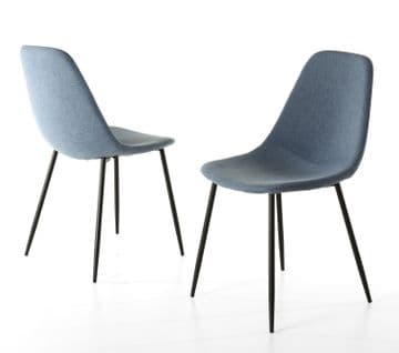 Augustin - Lot De 2 Chaises Tissu Bleu Pieds Métal Noirs