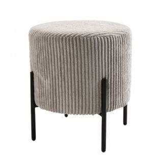 Albane - Tabouret Rond 36x36cm Tissu Velours Côtelé Gris Perle Pieds Métal