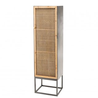 Doriane - Armoire Noire Métal 1 Porte 2 Étagères Cannage Naturel