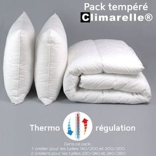 Pack Climarelle® Thermorégulation Couette Tempérée + oreiller 200 X 200 Cm Blanc - Dodo
