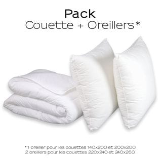 Pack Couette + Oreiller(s) Enveloppe Coton Bio - Bien-être 240 X 260 Cm Blanc