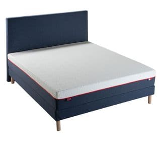 Ensemble Matelas Mousse Mi-ferme + Sommier +Tête De Lit L'incontournable 160x200cm Blanc, Bleu Foncé