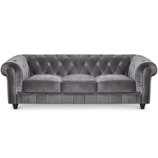 Canapé 3 Places Velours "chesterfield" 207cm Argent