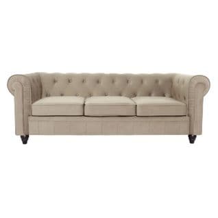 Canapé 3 Places Velours "chesterfield" 209cm Taupe