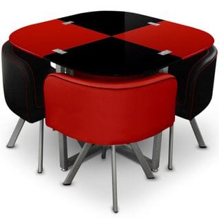 Ensemble Table De Repas et 4 Chaises Design "chest" Rouge et Noir