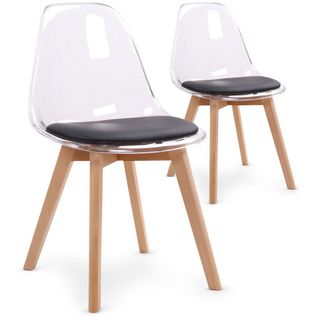 Lot De 2 Chaises Scandinaves Transparentes Et Coussin Noir Sully