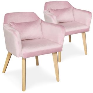 Lot De 2 Fauteuils Velours "scanda" 70cm Rose