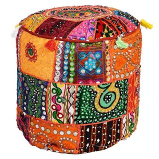 Pouf En Tissu Imprimé "india" 40cm Multicolore