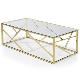 Table Basse Design Verre et Métal "linea" 120cm Or