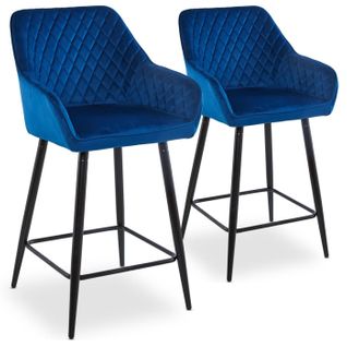 Lot De 2 Chaises De Bar Velours "onika" 105cm Bleu