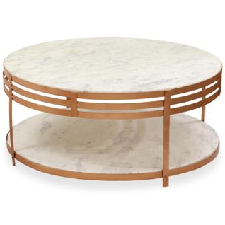 Table Basse En Marbre "lanay" 88cm Blanc et Bronze