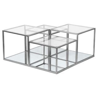 Table Basse Design "leny" 88cm Argent Et Transparent
