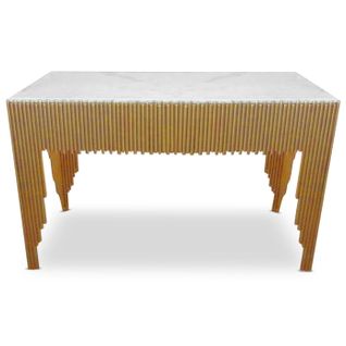 Console En Marbre "zane" 106cm Blanc et Or