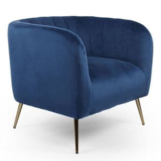 Fauteuil Design En Velours "reuben" 75cm Bleu