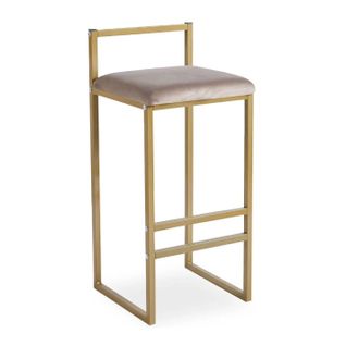 Tabouret De Bar Velours "dakota" 80cm Taupe et Or