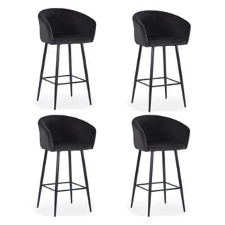 Lot De 4 Tabourets De Bar En Velours "kandi" 106cm Noir