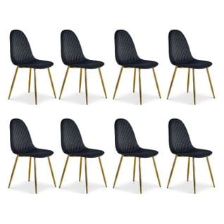 Lot De 8 Chaises En Velours "waynor" 88cm Noir